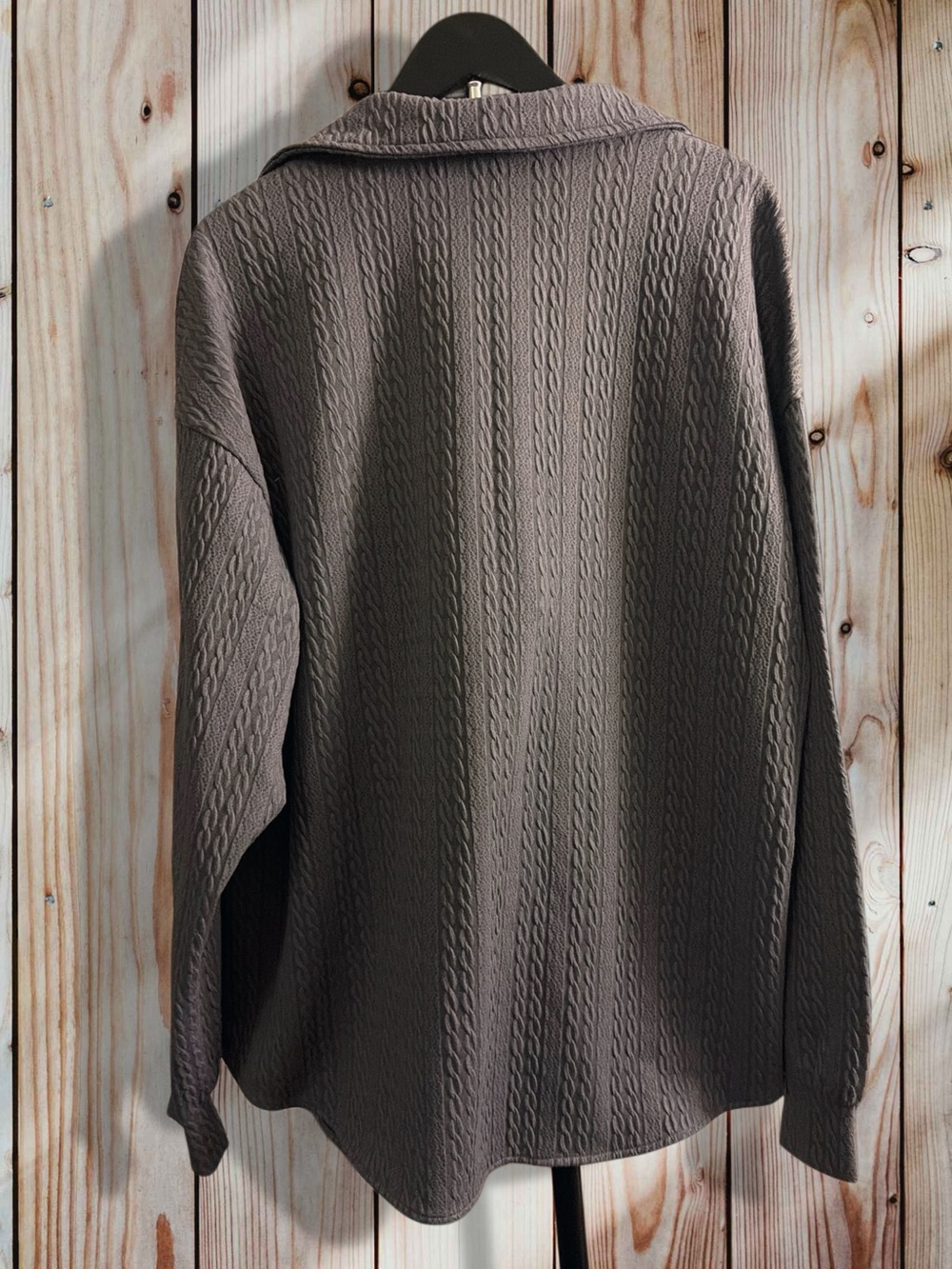 Oversized Textured Button-Front Jean Jacket - Gray - Picture 3 of 6